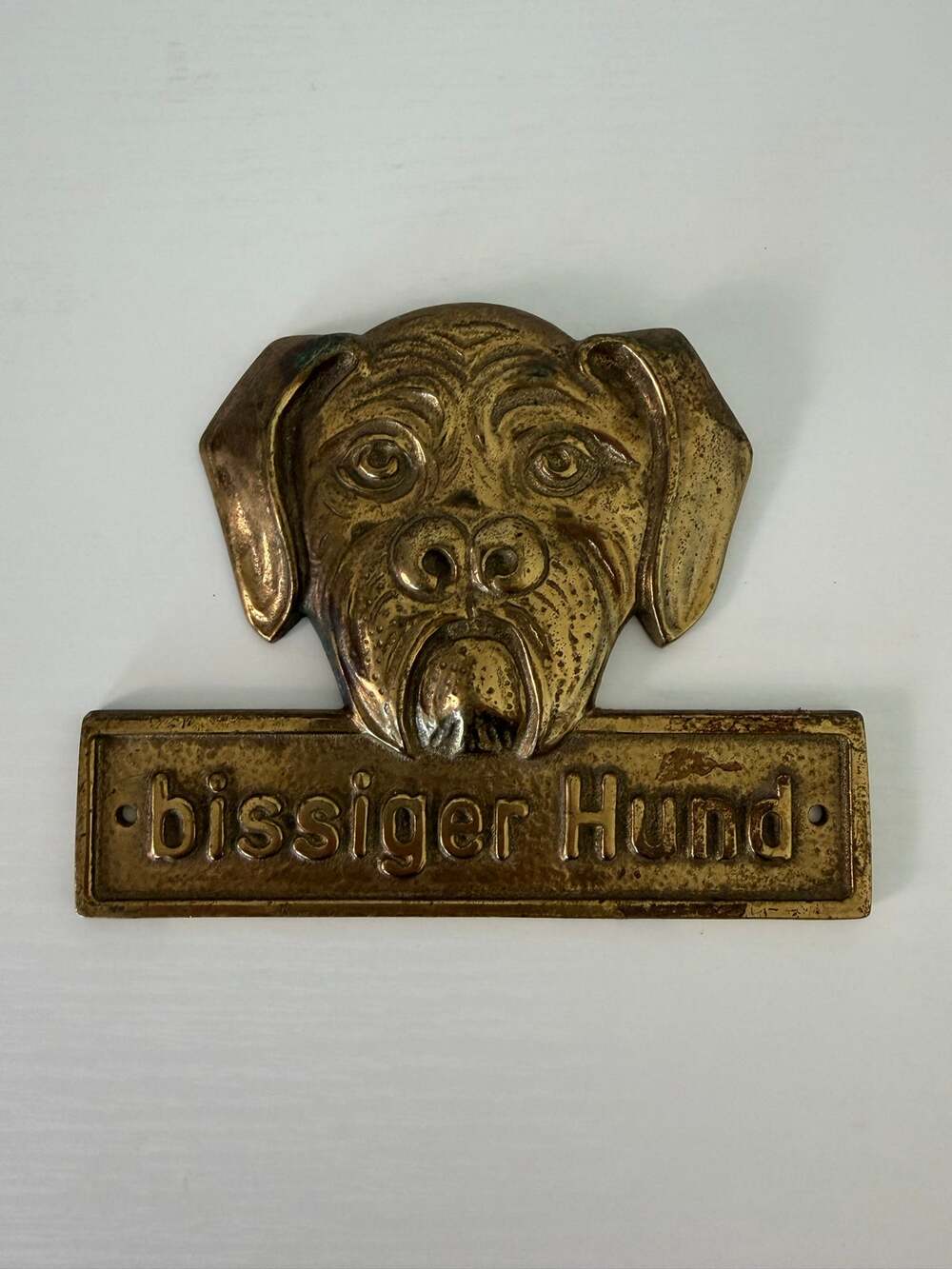 Vintage German brass Mastiff or Boxer Dog Sign Beware of Dog